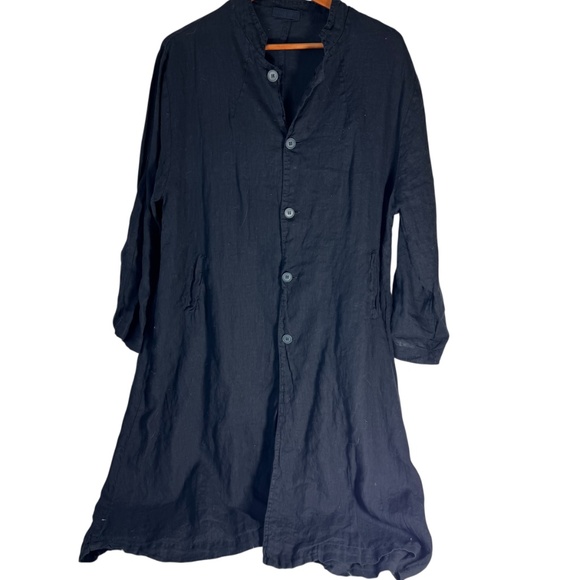 CP Shades Black 100% Linen Button Front Long Sleeve Tunic Style Shift Dress Sz M - Picture 1 of 6